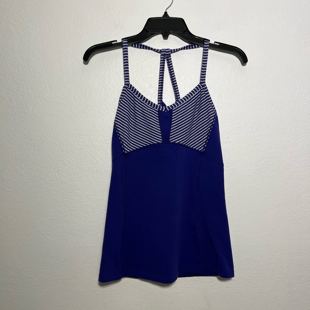 Athleta Women xs Tank Top Fulfillment Purple Striped Shelf Bra Strappy Back